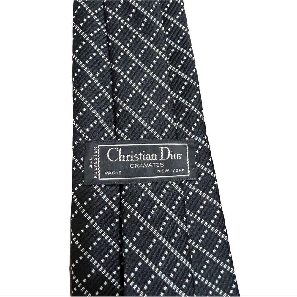 Christian Dior Cravates Black White Dots Stripe Tie EUC